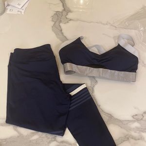 Brand new two piece navy blue white and silver workout legging and bra set